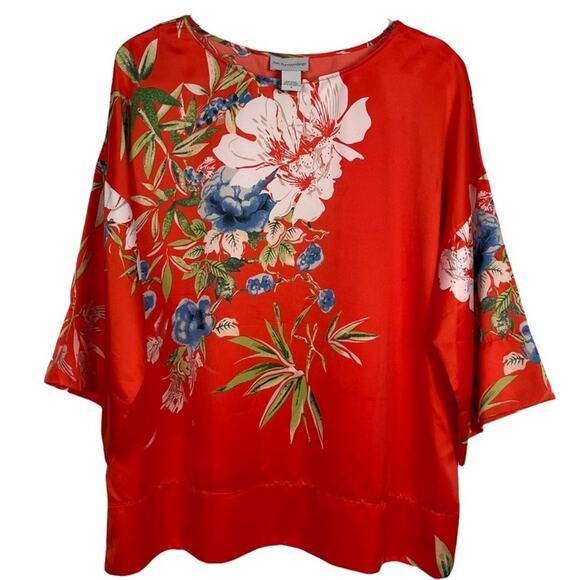 Soft Surroundings Top Blouse Orange Floral Size Medium - Picture 1 of 7